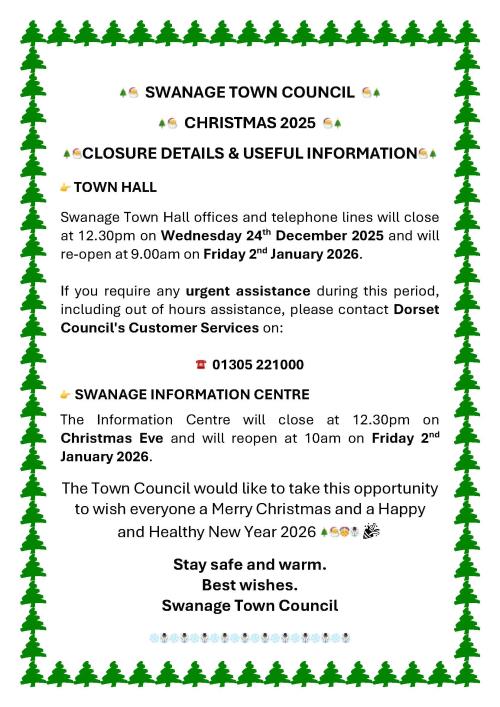 CHRISTMAS 2025 - CLOSURE DETAILS & USEFUL INFORMATION